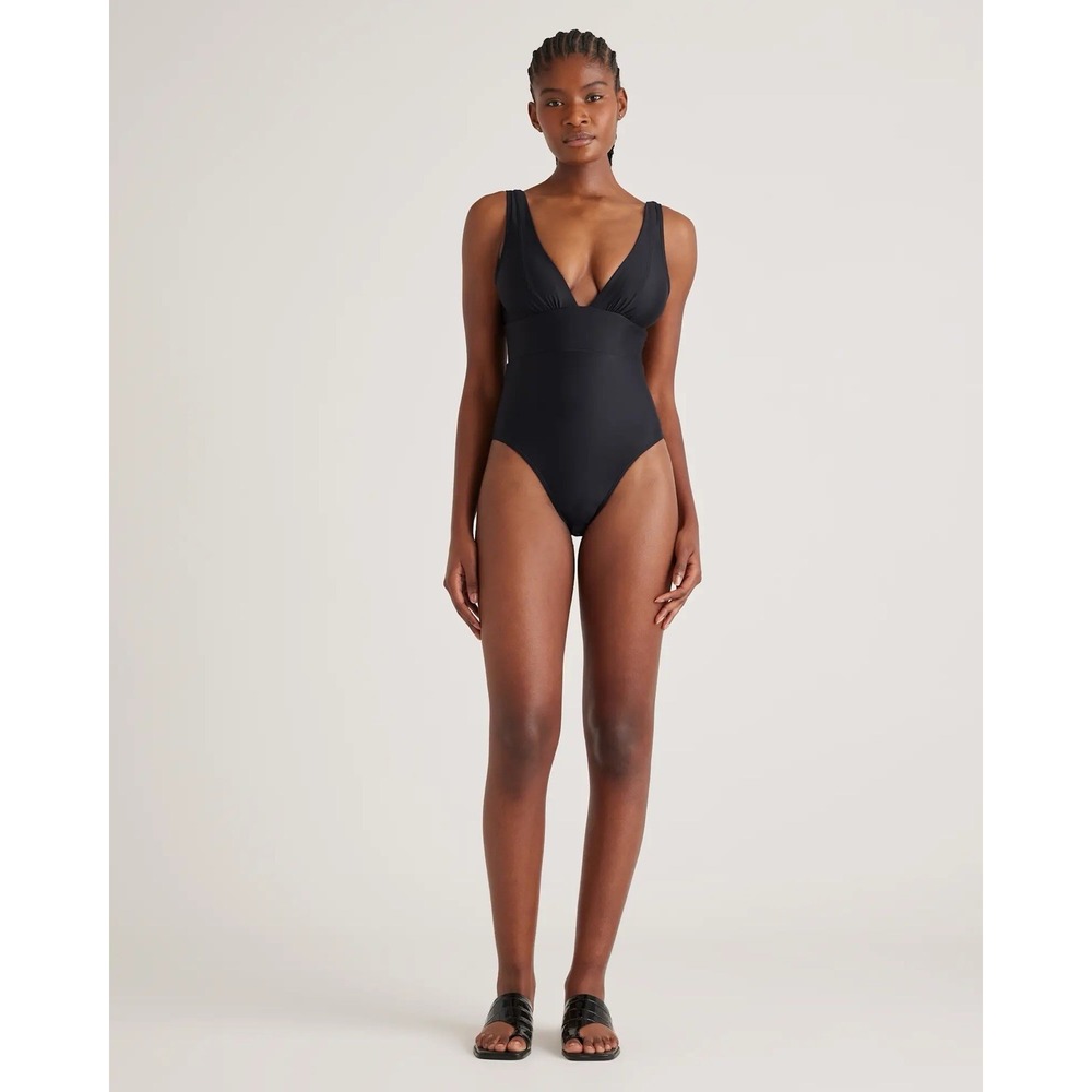 NWT Quince Black Italian Plunge One-Piece Swimsuit Medium